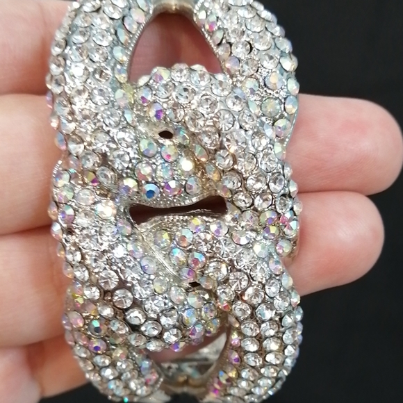 Crystal Bling Encrusted Chunky Silver Bracelet Cuff - Picture 5 of 11